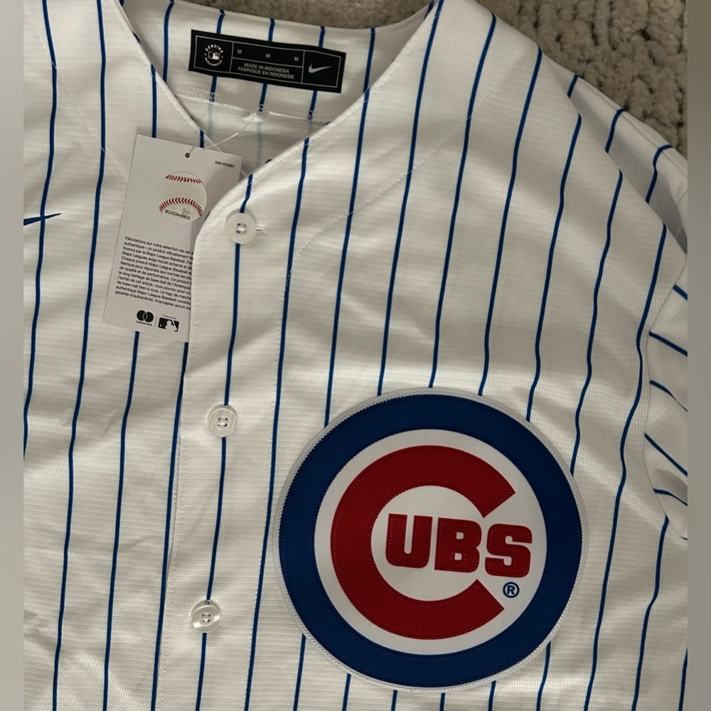 Nike Authentic Chicago Cubs MLB Baseball Pinstripe with Patch Jersey Men’s Sz: M - Picture 3 of 6